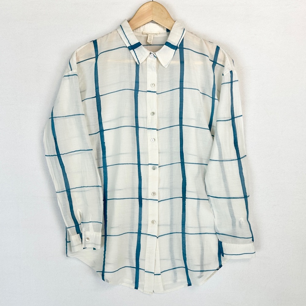 Eileen Fisher Classic Collar Cotton Silk Button Up Blouse Shirt Women’s Size XS